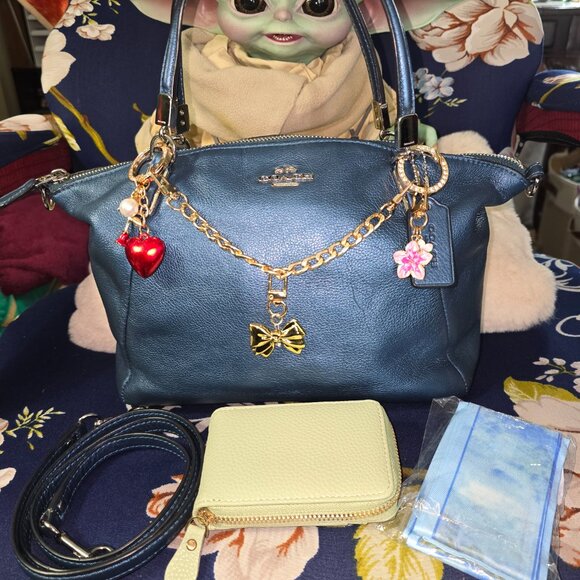 Coach Handbags - Coach Madison Small Kelsey Blue Metallic Leather Satchel